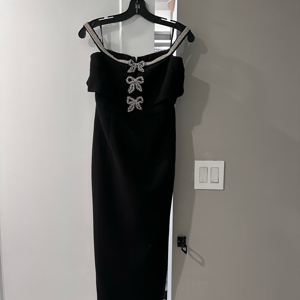 Self-Portrait Crepe Bow Midi Dress – Black – NWT